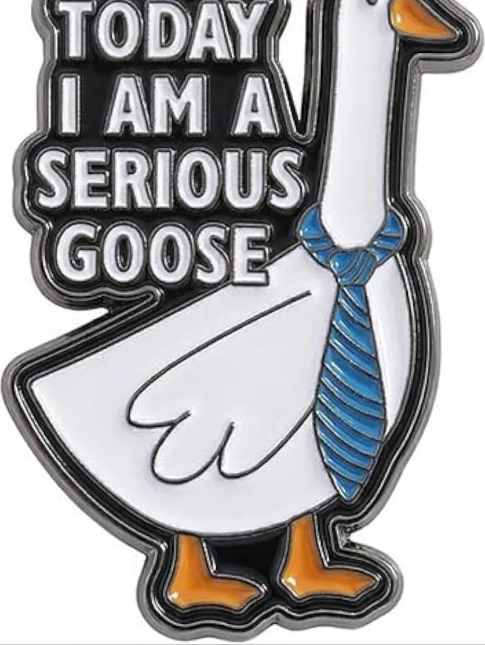 Novelty Goose Enamel Pin - White Goose with Blue Tie